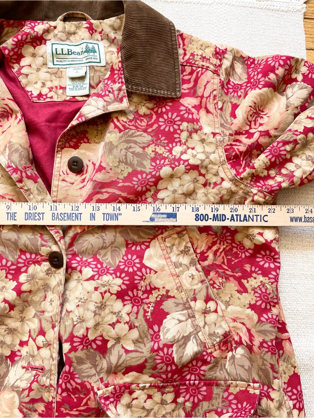 LL Bean Vintage Red Floral Chore Coat Women’s L Cottagecore Barn Jacket - Picture 6 of 7